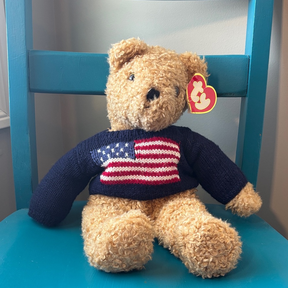 Curly‎ the Patriotic Teddy Bear with Flag Sweater